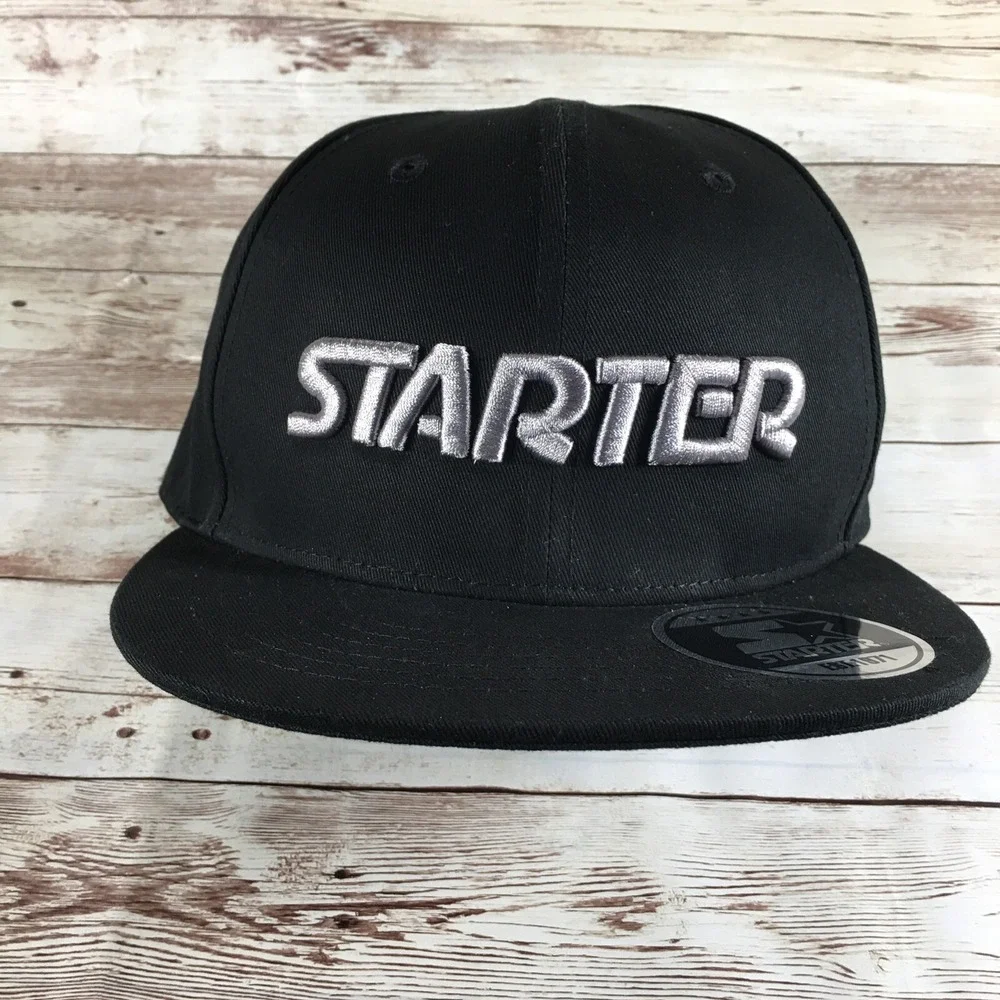 Starter Men's STAR-FIT Flat Brim Cap, Black Size Medium